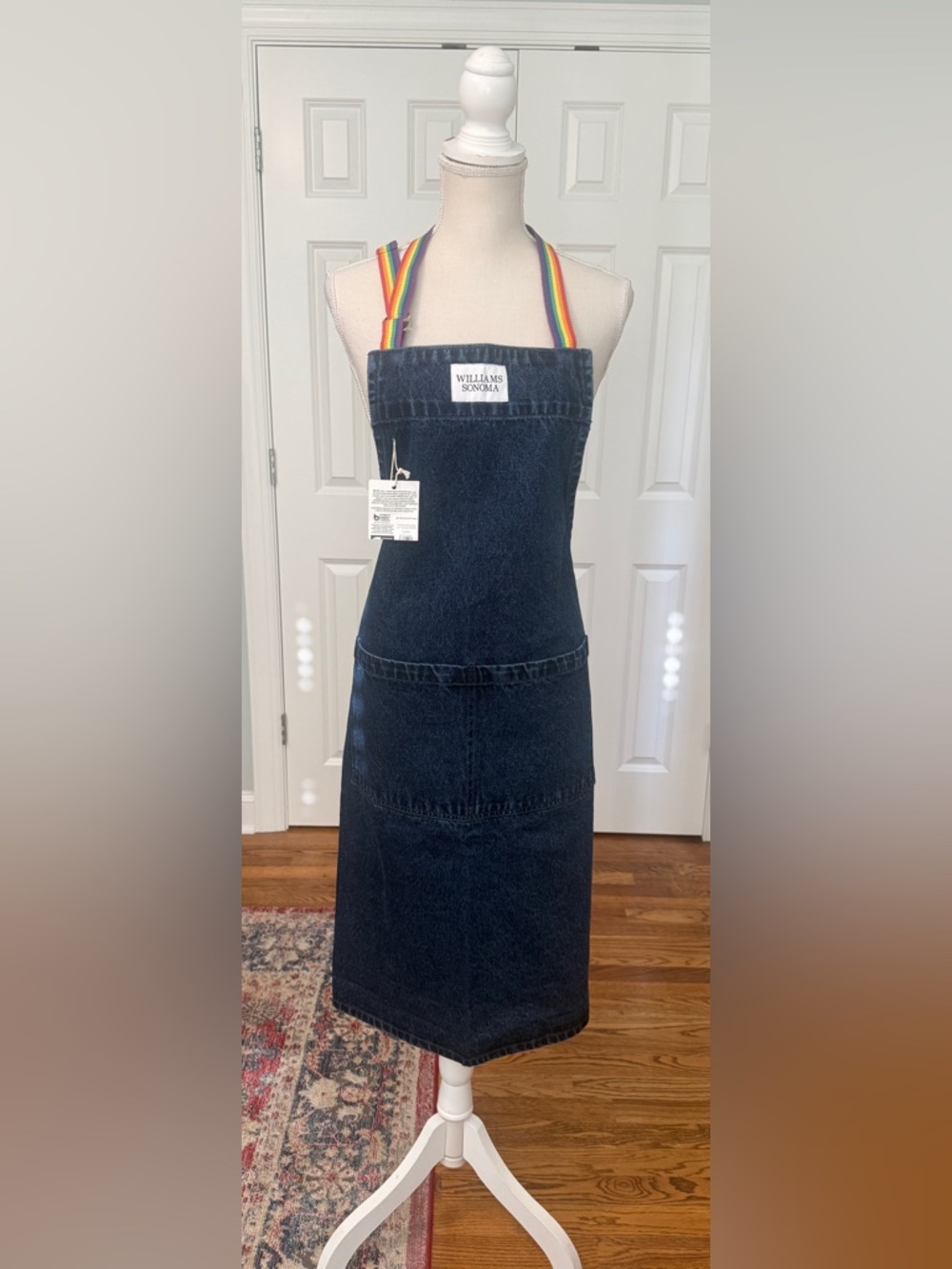 Williams Sonoma Happy Pride APRON Denim with Rainbow Straps Ties NWT